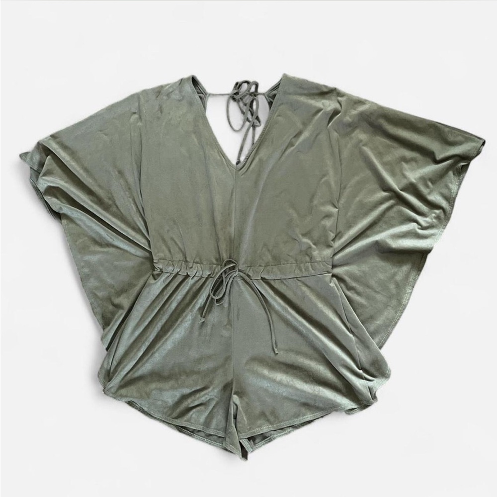 Charlotte Russe - Sage Green Velvet Romper